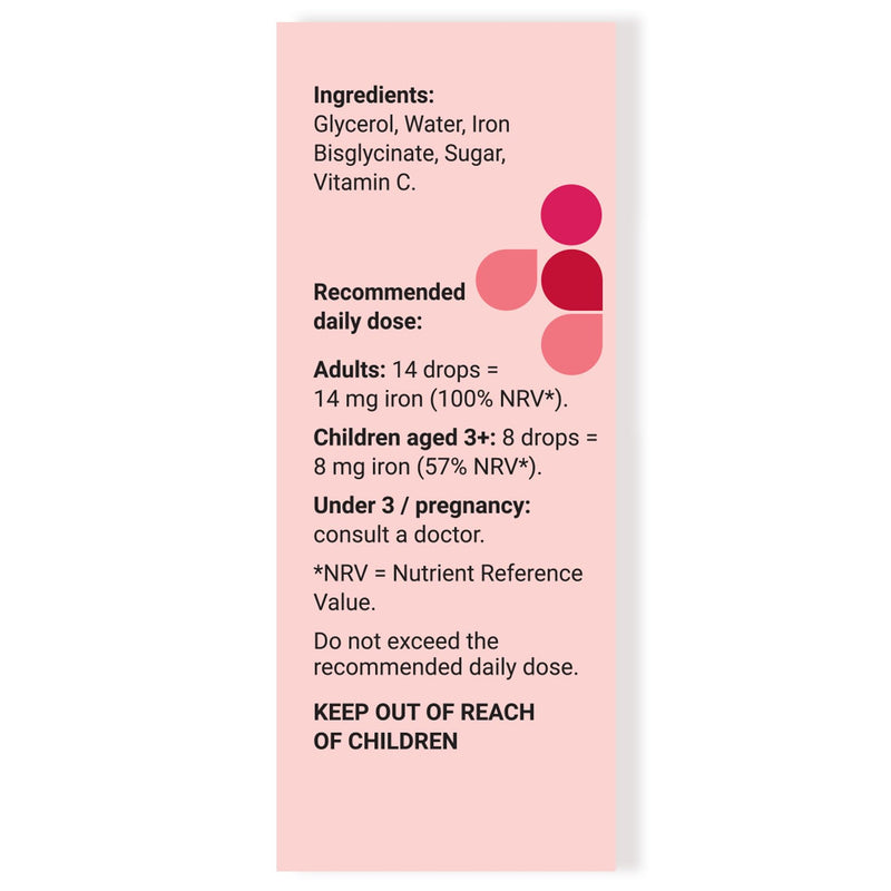 Iron Drops - Gentle, High Strength Liquid Supplement - Iron Deficiency & Anaemia Support - Integrated Dropper Cap - Ferrous Bisglycinate + Vitamin C - Vegan - 30 ml