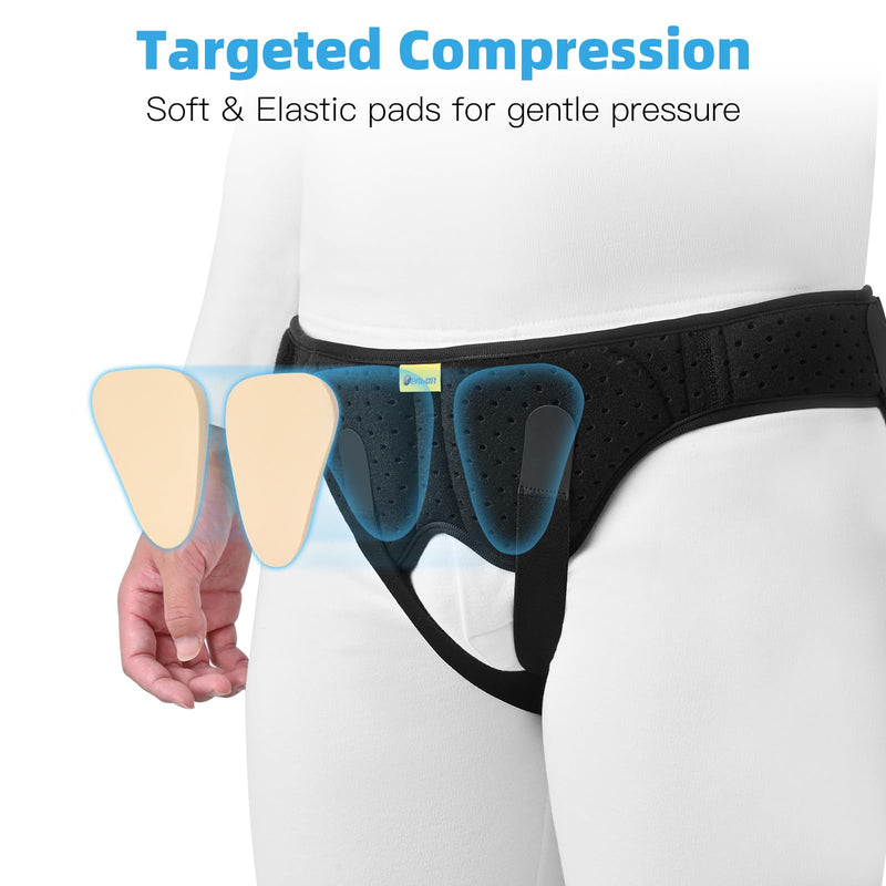 Tenbon Hernia Belt Truss for Single/Double Inguinal or Sports Hernia, Hernia Support Brace for Men for Women Pain Relief Recovery Strap with 2 Removable Compression Pads Comfortable Material (Large) Large (Pack of 1)