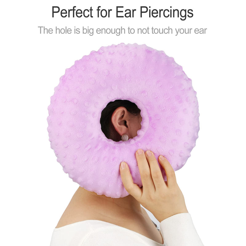 [Australia] - Piercing Pillow Ear Pillows Donut with Hole for Ear Pain CNH, Piercing, Pain Relief Sleeping, Pressure Sore, Side Sleepers, Headphones Minky Dot Lavender 