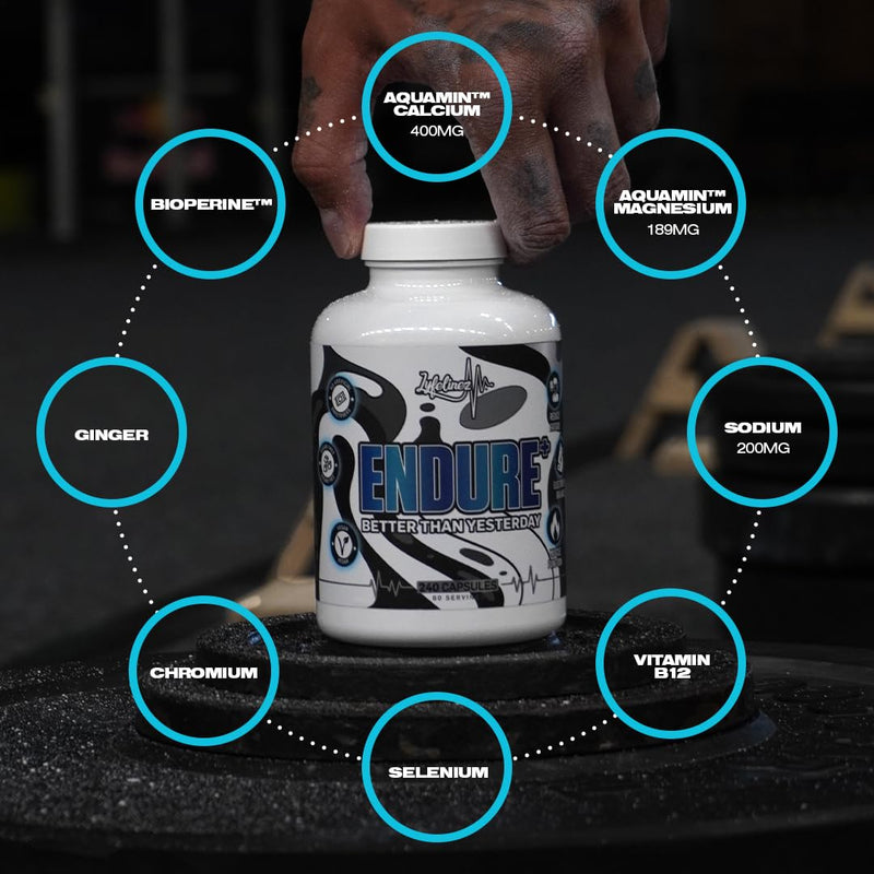 Endure+ Multi-Pathway Lactic Acid Buffer & Electrolyte Complex for Hybrid Athletes | Aquamin® Marine Minerals, Magnesium, B12 & Ginger | Muscle Function, Hydration, Fatigue Resistance | 240 Capsules