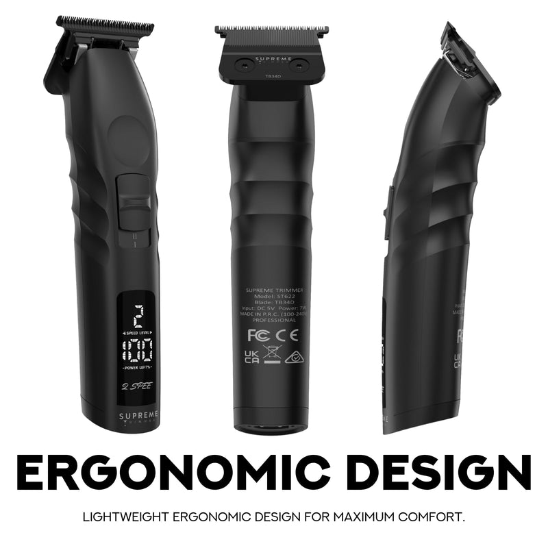 [Australia] - Supreme Trimmer 2Spee ST622 – Cordless Beard & Hair Trimmer for Men | 2-Speed Motor, 180 Min Runtime, Zero-Gap Adjustable Blade, Digital Display, Removable Blade Design Black 