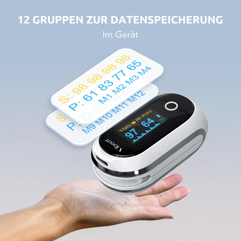 [Australia] - Vibeat Bluetooth pulse oximeter with 12 offline data, rechargeable oxygen saturation meter finger, continuous monitoring pulse oximeter finger oximeter, convenient heart rate monitor with APP 