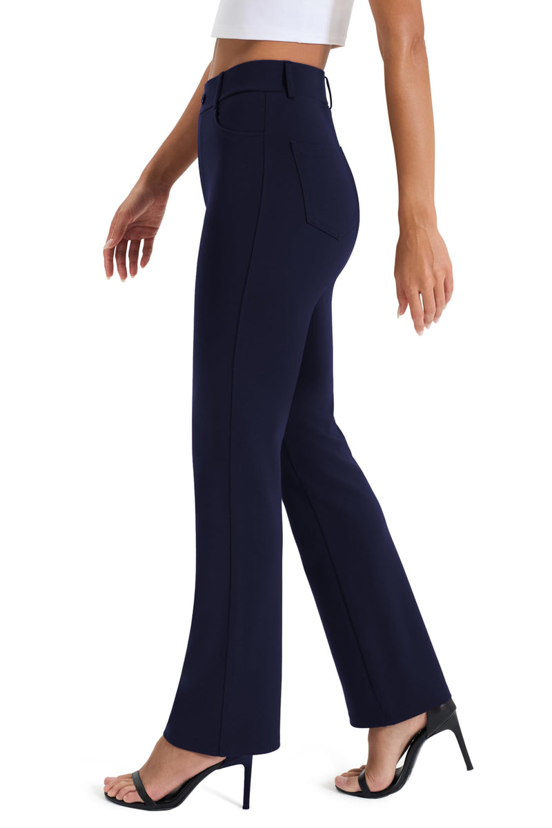 AFITNE Women's Yoga Dress Pants Stretchy Work Slacks Straight Leg Office Casual Pull On Pants 27"/29"/31"/33" 31" Height: 5'7" - 5'9" X-Large Navy