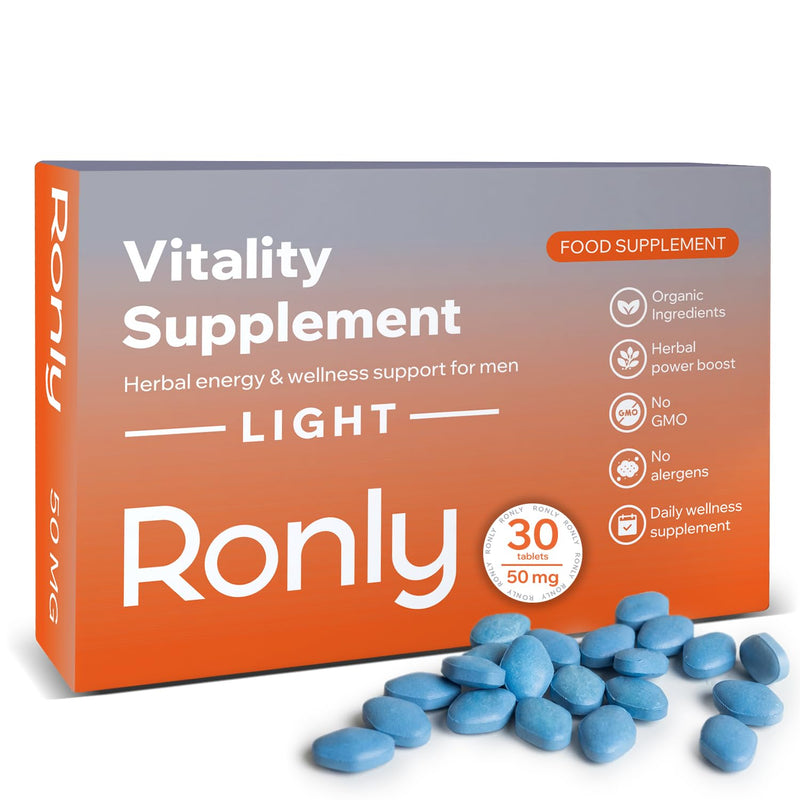 Ronly Vitality Light – 30 Blue Tablets 50mg | Powerful Herbal Supplement for Men | Enhances Strength, Energy & Endurance | Advanced Men’s Energy & Performance Complex with Ginseng & Zinc | UK Made 30 count (Pack of 1)