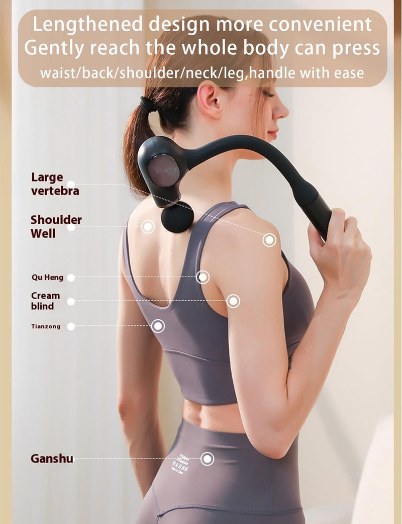 [Australia] - Deep Tissue Massage Gun with Bend Handle, 12MM Percussion, 4 Replaceable Heads, Less-Shock Design for Back, Neck, Foot, Leg, Shoulder 