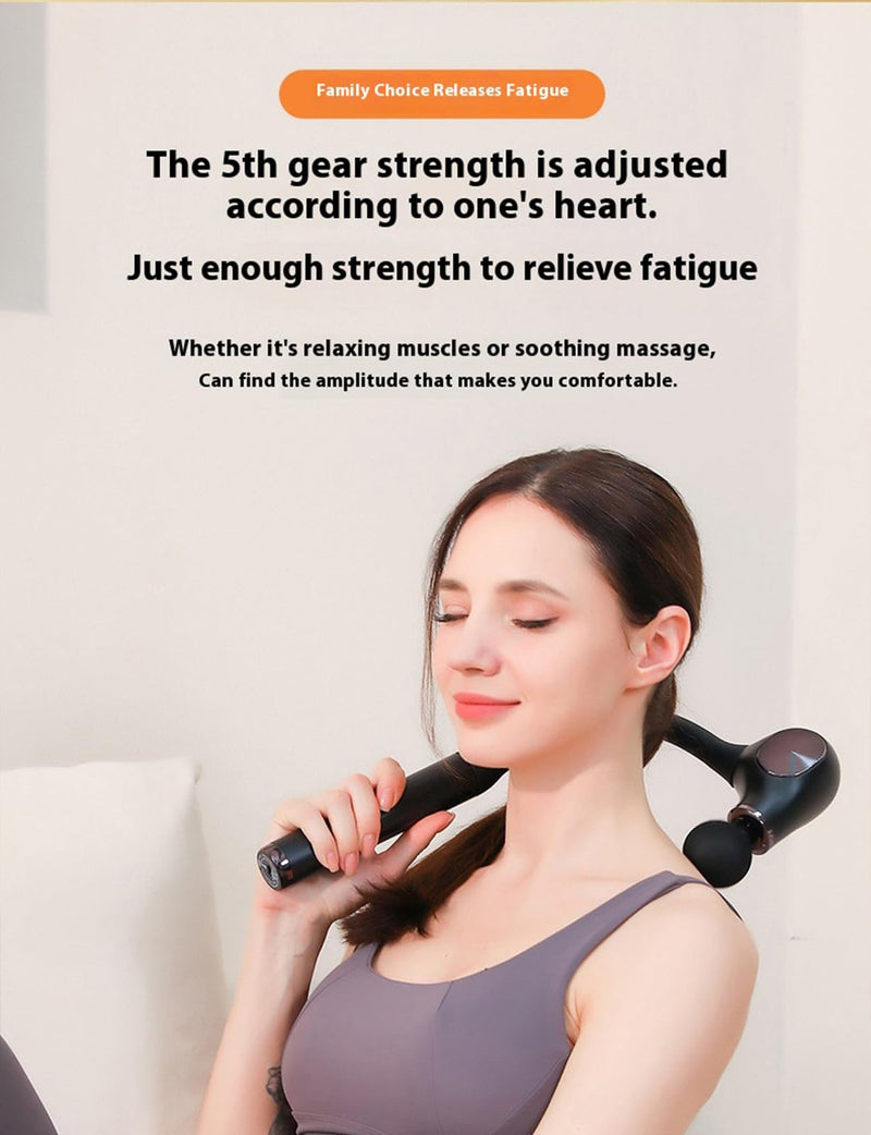 [Australia] - Deep Tissue Massage Gun with Bend Handle, 12MM Percussion, 4 Replaceable Heads, Less-Shock Design for Back, Neck, Foot, Leg, Shoulder 