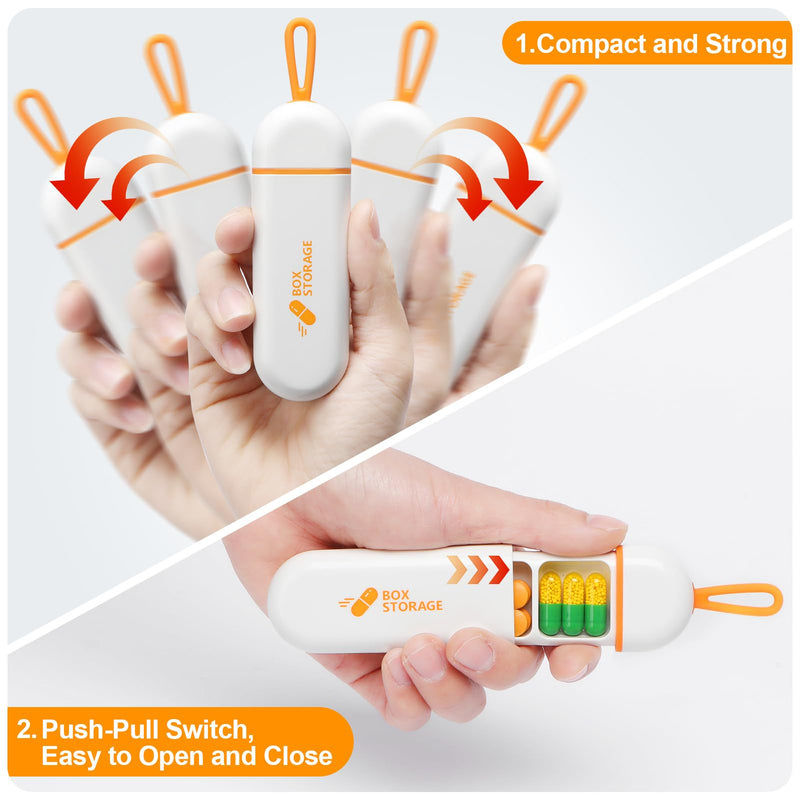 Toplive Travel Pill Organizer, Portable Pill Container Mini Daily Pill Organizer, Small Pill Case Travel Medicine Organizer Pocket Vitamin Supplement Fish Oil Box, White Orange 1 Pack