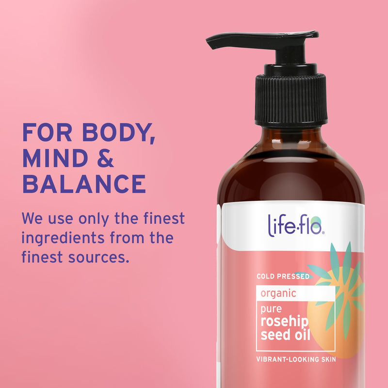LIFE-FLO Pure Organic Rosehip Seed Oil, Hydrating Face Oil, Dry Skin Care, Cold Pressed from Organic Rose Hips, Rich in Fatty Acids and Vitamin A (Retinol), Hypoallergenic, 60-Day Guarantee, 4oz Unscented 4 Fl Oz (Pack of 1)