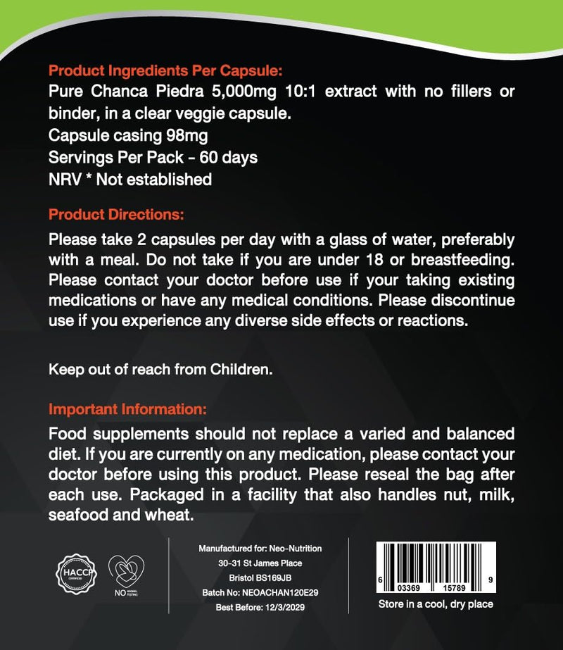 Chanca Piedra 5000mg Stone Breaker 120 Vegan Capsules High Strength Chanca Piedra Supplement UK Made 120 count (Pack of 1)
