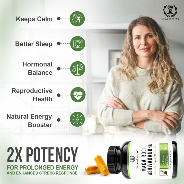 [Australia] - Maca Root 10,000 mg, Ashwagandha 6000mg Extract, Capsules for Men & Women with Turmeric Curcumin and Bioperine 120 Capsules Made in USA 