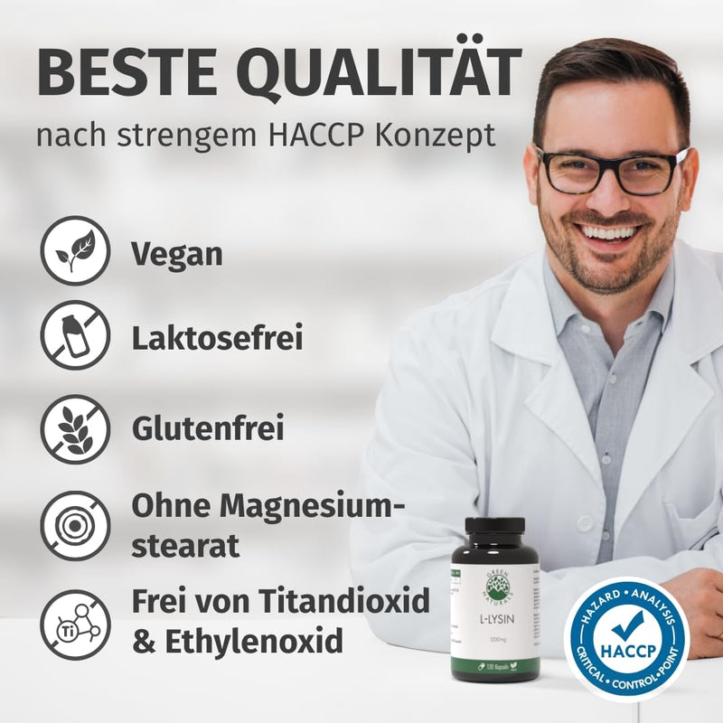 [Australia] - High-dose L-lysine capsules - 120 capsules with 1200 mg L-lysine per daily dose - vegan & laboratory tested 