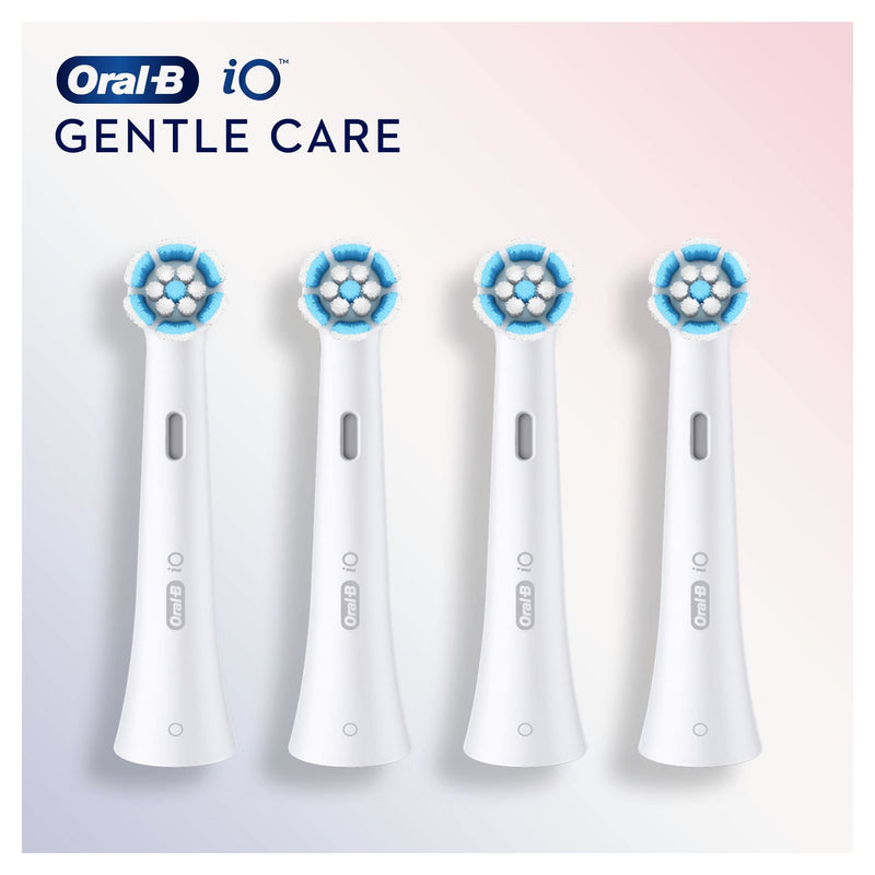 Oral-B iO Gentle Care Electric Toothbrush Head, Twisted & Angled Bristles for Deeper Plaque Removal, Pack of 4 Toothbrush Heads, Suitable for Mailbox, White Pink 4 Count (Pack of 1)