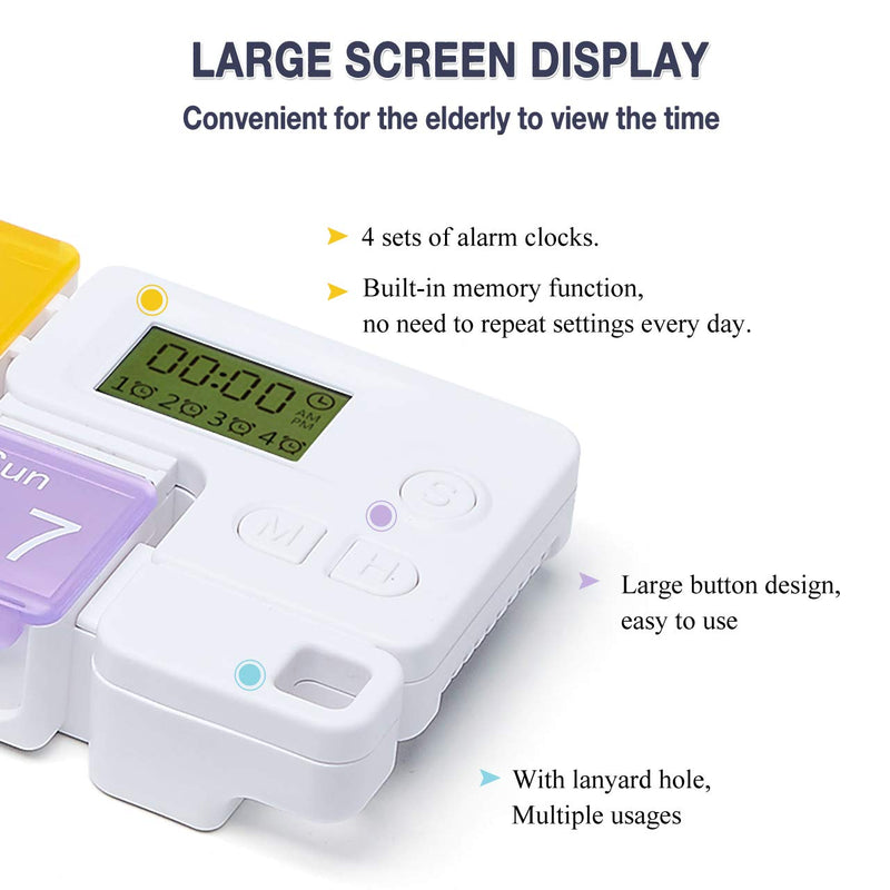 7 Days Pill Dispenser Organizer with Reminder Alarm - CozyCabin Portable Travel Vitamins Medicine Box Case(Rainbow) 7 Compartments with Alarms