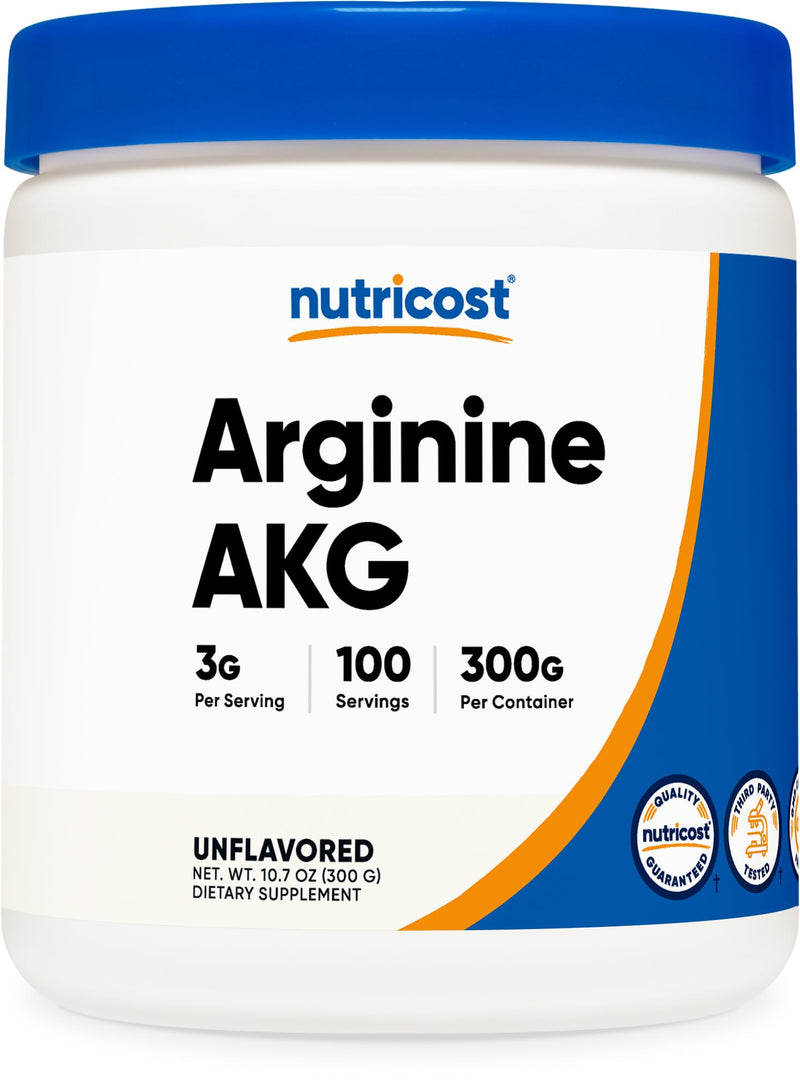 Nutricost Arginine AKG Powder 300 Grams (AAKG) - 3G Per Serving & 100 Servings - Pure Arginine Alpha Ketoglutarate Unflavored 100 Servings (Pack of 1)