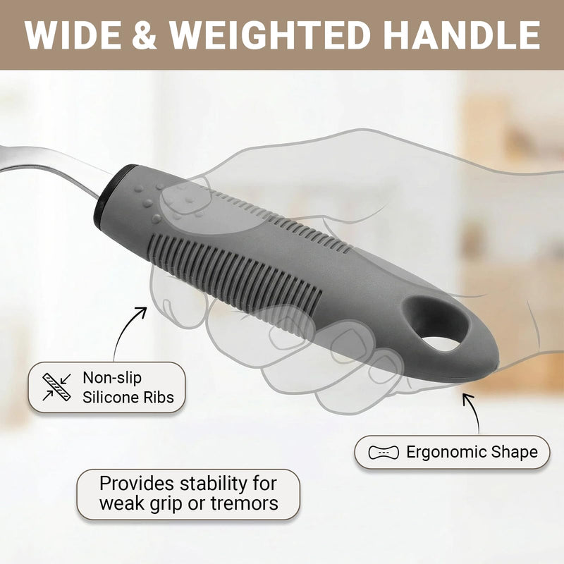 Cutlery for Arthritic Hands: 4PCS Stainless Steel Easy Grip Cutlery Adult (Right Hand) for Disabled Hands, Adults, Elderly with Parkinson's（Gray） Gray