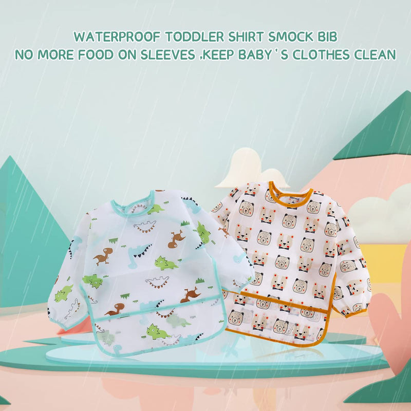 [Australia] - 5 Pcs Long Sleeved Baby Toddler Bibs Waterproof Sleeved Bib 3-24 Months 5pcs Set a 