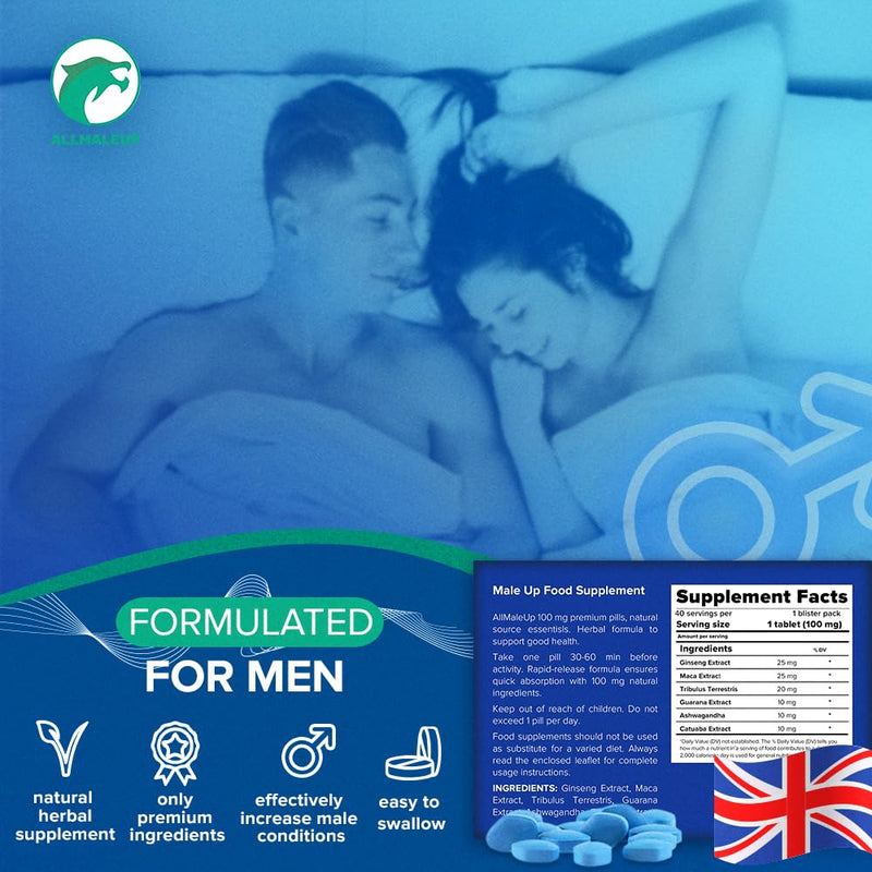 40 Pills for Men - Extra Strong Stamina Booster, Organic Herbal Energy Powder, Long-Lasting Male Supplement, Made in The UK