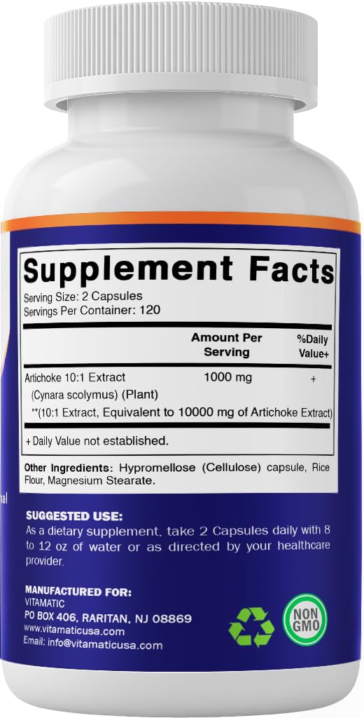 [Australia] - Vitamatic Artichoke Extract Vegetable Capsules 1000mg 240 Count - 10:1 Extract 1000 mg - Non-GMO, Gluten Free Supplement - Made in The USA 