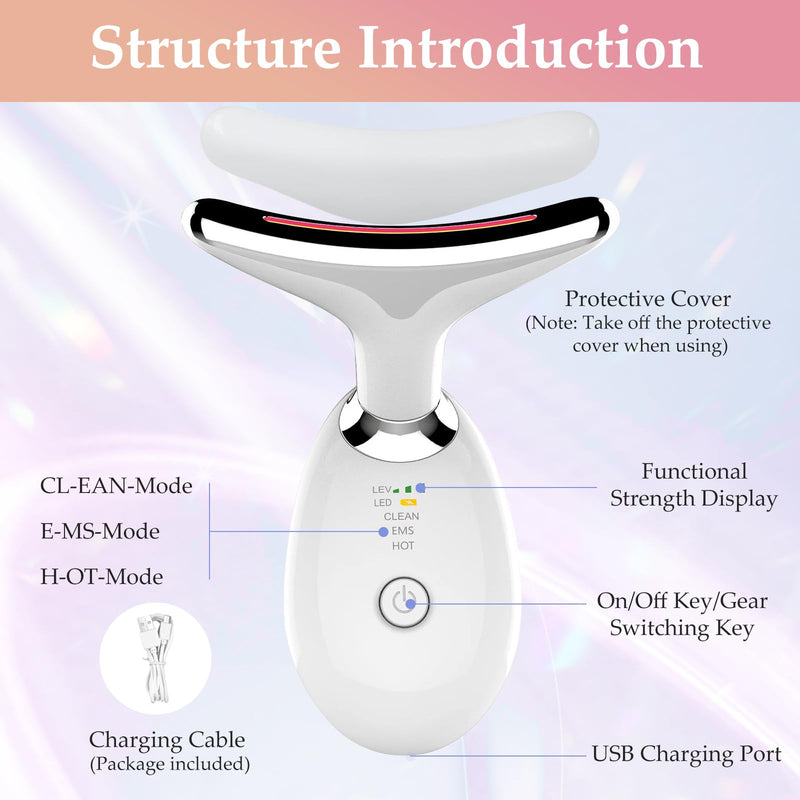 Red-Light-Therapy-for-Face and Neck Massager,7 Colors Womens Skin Rejuvenation Lifting Facial Massager Tool,Lymphatic Contour Massager Face for Toning,Glow Boost White