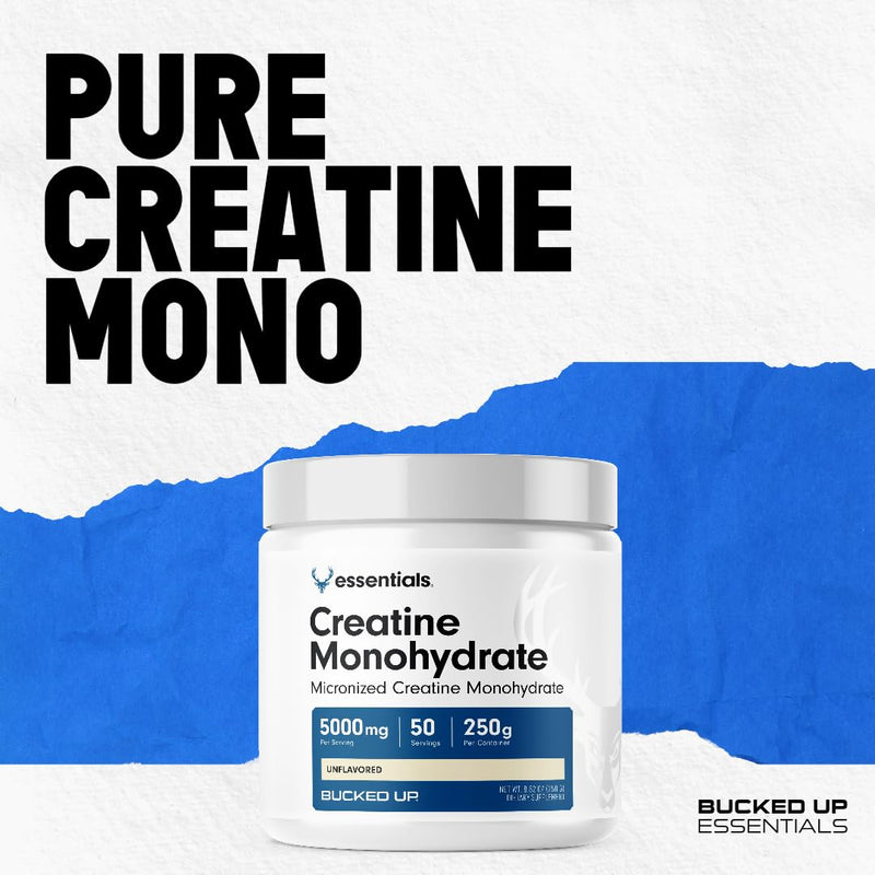 [Australia] - Bucked Up Creatine Monohydrate 250 Grams Micronized Powder, Essentials (50 Servings) 