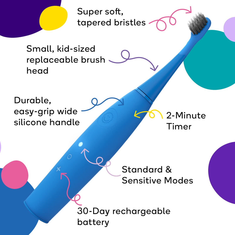 [Australia] - BURSTkids Toothbrush Heads 3-Pack - Genuine BURST Kids Electric Toothbrush Replacement Heads for a Perfect Fit - Ultra Soft Bristles for Deep Clean – 9 Month Supply of Brush Heads, Blue 