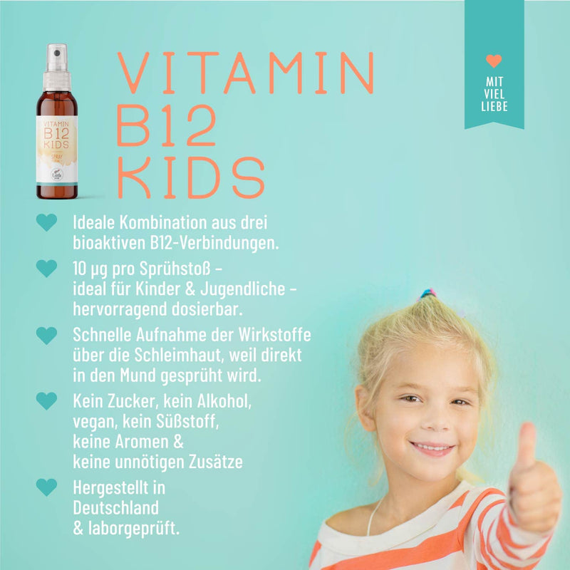 [Australia] - Little Wow® - Daily Vegan Vitamin B12 Spray | Especially for children I For 195 days | Multivitamin | Vitamins | 10 µg daily requirement per spray 