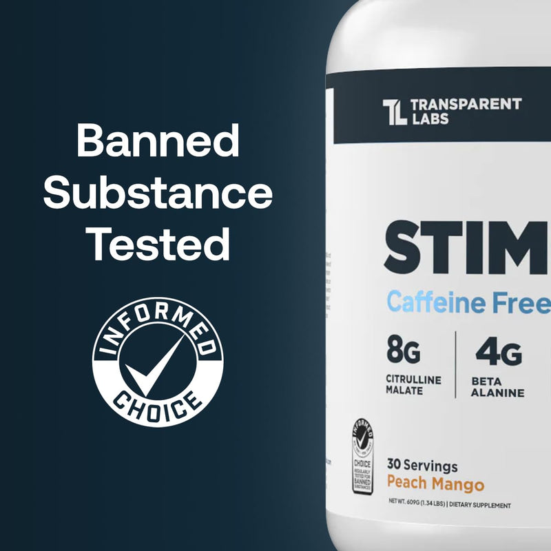 Transparent Labs Stim-Free Pre-Workout - Caffeine & Stim Free Pre Workout Powder for Men and Women with Beta Alanine Powder, Citrulline Malate, & elevATP - 30 Servings, Blue Raspberry