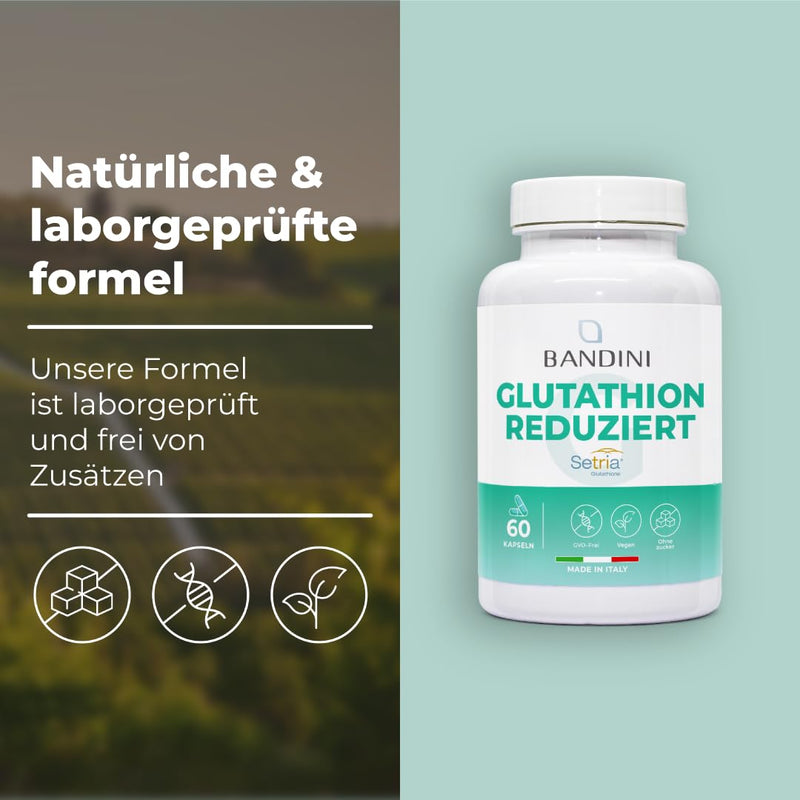 [Australia] - Bandini® L-Glutathione reduced 250mg | Glutathione Setria® Tripeptide: Glutamic Acid, Cysteine, Glycine | Antioxidant, immune system, liver | High-dose, laboratory-tested, GMO-free, vegan, kosher | 60 capsules 