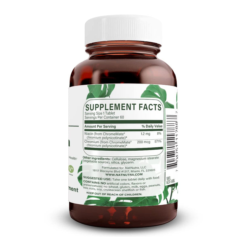[Australia] - Natural Nutra GTF Chromium Polynicotinate with ChromeMate, Supports Body Metabolism, Cardiovascular Health 200 mcg, 60 Vegan Tablets 60 Count (Pack of 1) 
