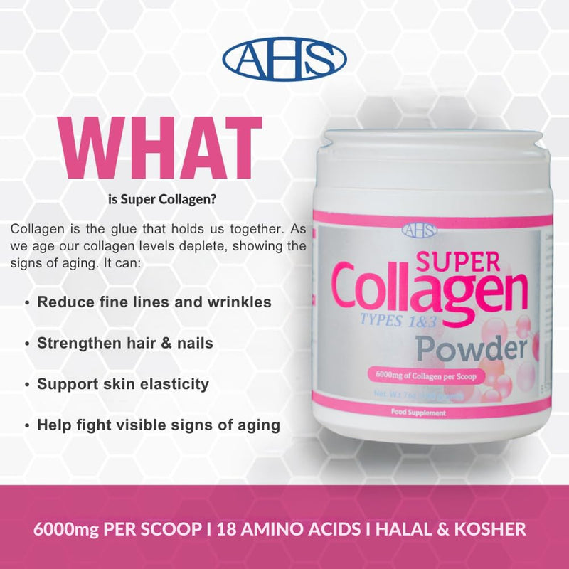 AHS Super Collagen Powder 198g/7oz - 6000MG Per Scoop - Unflavoured
