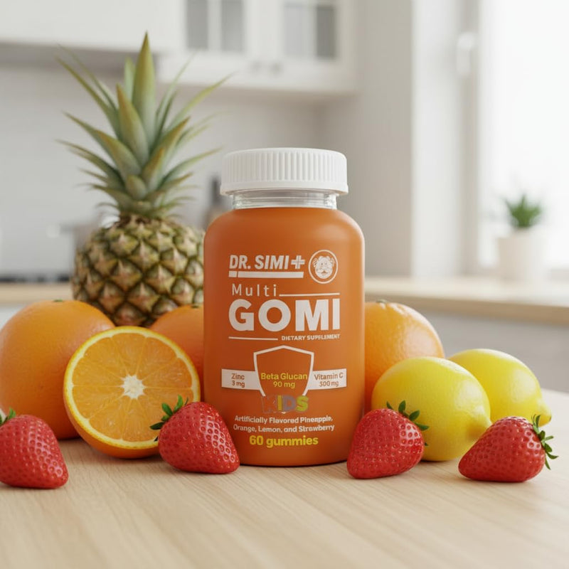 Dr. SImi Kids Zinc + Beta-Glucan + Vitamin C Gummies Immune Support for Kids 4+ | Pineapple, Orange, Lemon & Strawberry Flavors | Vegan, Non-GMO