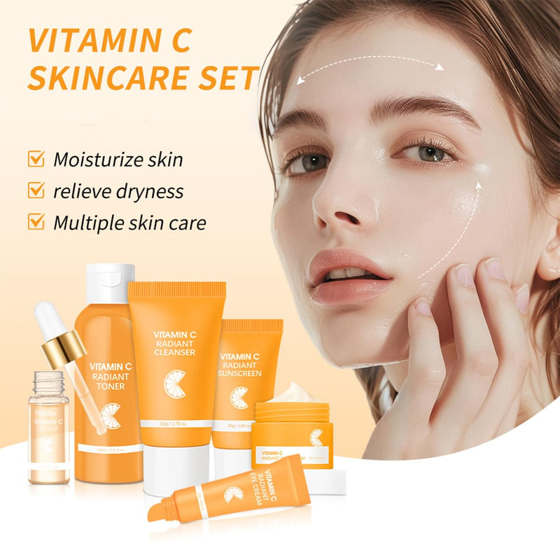 Baorder 6PCS Hydrating Skin Care Set with Vitamin C,Face Care Kit Includes Serum,Face Cream,Eye Cream,Toner,Sunscreen,Cleanser,Face Care Set for Women,Unique Gift