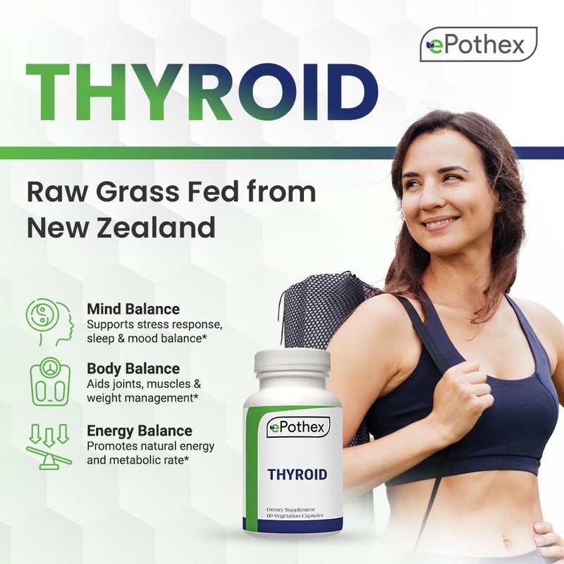 [Australia] - Raw Grass-Fed Desiccated Bovine Thyroid - Thyroid and Energy Support - New Zealand Sourced, 60 Capsules 
