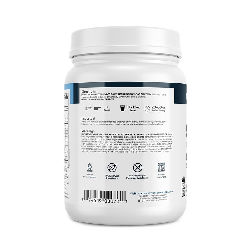 Transparent Labs Stim-Free Pre-Workout - Caffeine & Stim Free Pre Workout Powder for Men and Women with Beta Alanine Powder, Citrulline Malate, & elevATP - 30 Servings, Blue Raspberry
