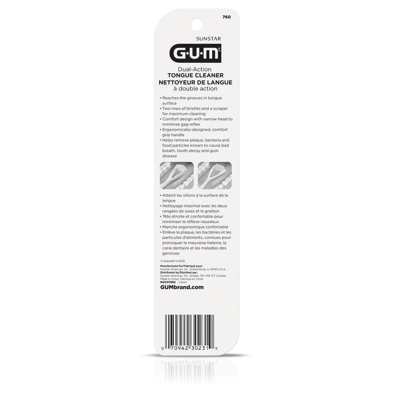 [Australia] - GUM Tongue Cleaner - Dual Action Soft Bristled Tongue Brush with Tongue Scraper for Better Oral Hygiene - Bad Breath Treatment (Pack of 3) 1 Count (Pack of 3) 