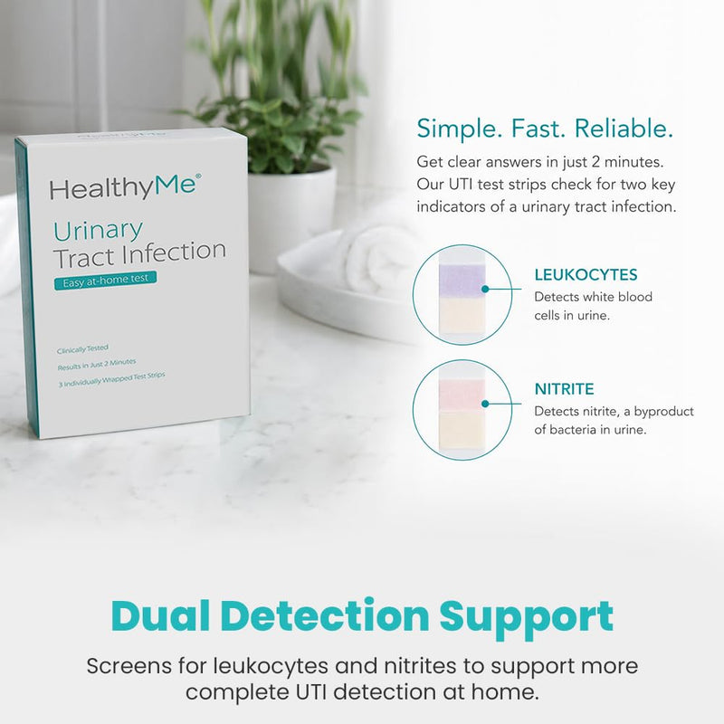 HealthyMe Urinary Tract Infection (UTI) Test Strips | 3 Individually Pouched, Self-Testing Strips, Accurate, Easy to Read, Results in 2 Minutes, Clinically Tested