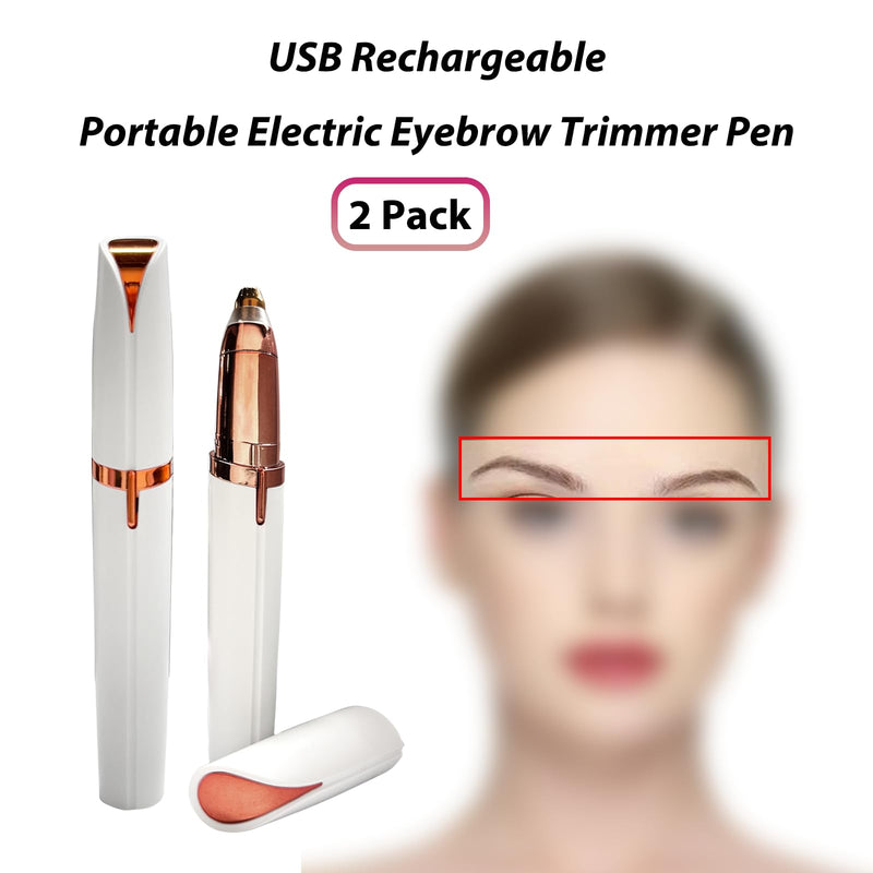 2 Pack USB Rechargeable Portable Electric Eyebrow Trimmer Pen for Women,Painless Precision Eyebrow Hair Remover, Safe Eyebrow Shaver Razor Tool for face Leg Lip Armpit Hand(White) White