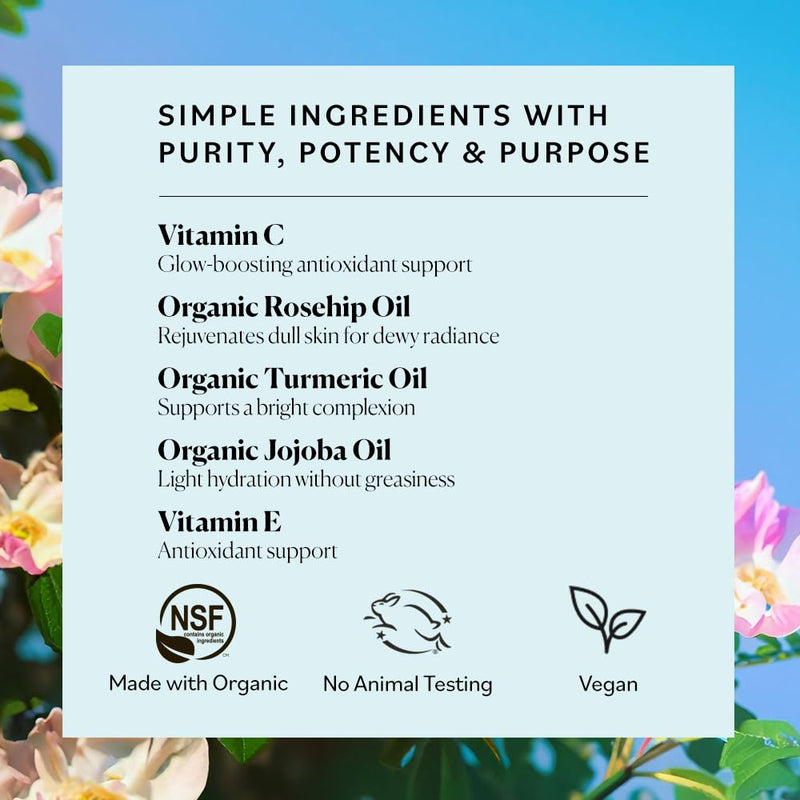 Sky Organics Bright Glow Face Serum,Vintamin C Serum, Helps Rejuvenate Dull Skin, Hydrating, Promotes Brighter-looking Complexion, with Vitamin E, Organic Jojoba Oil & Rosehip Oil, 1 fl oz Vitamin C Serum