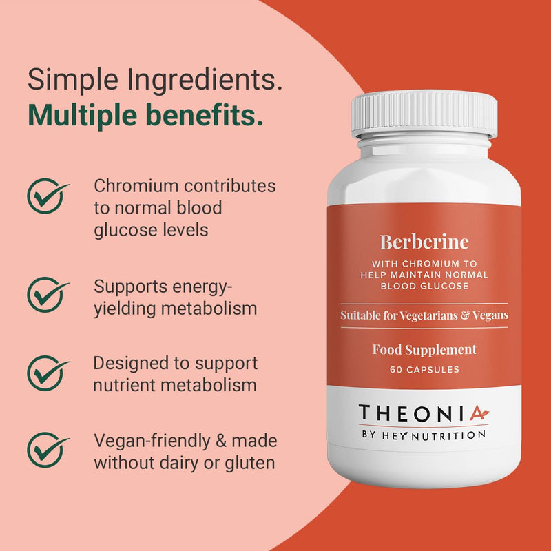 Theonia by Hey Nutrition Berberine Supplement with Organic Ceylon Cinnamon – Supports Metabolic Balance & Circulatory Wellness – Non-GMO, Vegan – 60 Capsules