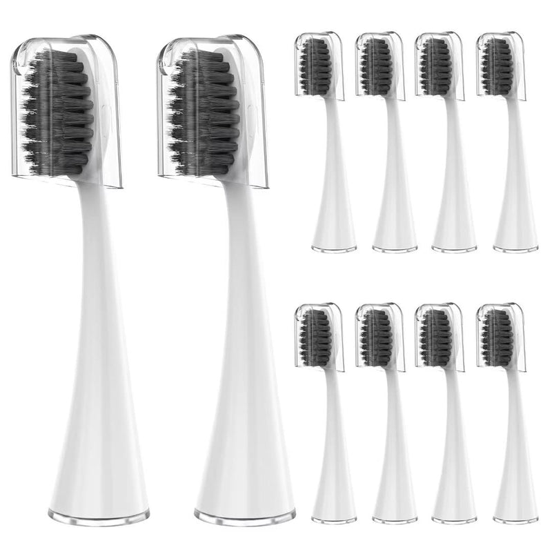 YUNCHI Replacement Toothbrush Heads for Burst Electric Toothbrush, 10 Pack with Dust Caps - Soft Charcoal Bristles for Deep Cleaning, Plaque Removal & Teeth Whitening (White) White 1 Count (Pack of 10)