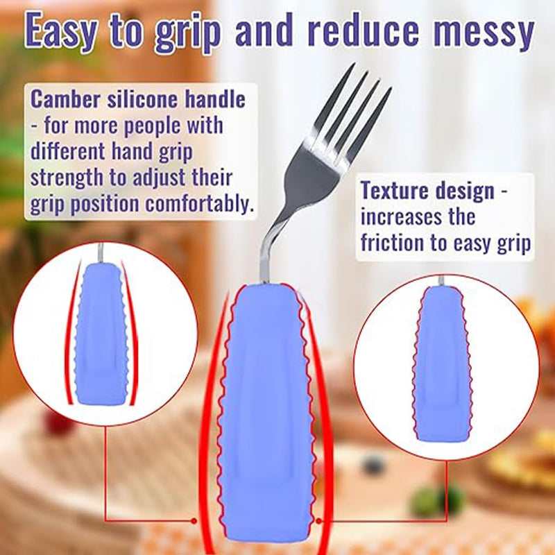 [Australia] - Adaptive Utensils,Parkinson’s Spoon, Handicap Aid, Angled Silverware Spoon and Fork Set for Elderly, Arthritis, Dementia, Disable, Handicapped Hands(Left Hand,Pack of 2,Purple) Left Hand,Pack of 2,Purple 