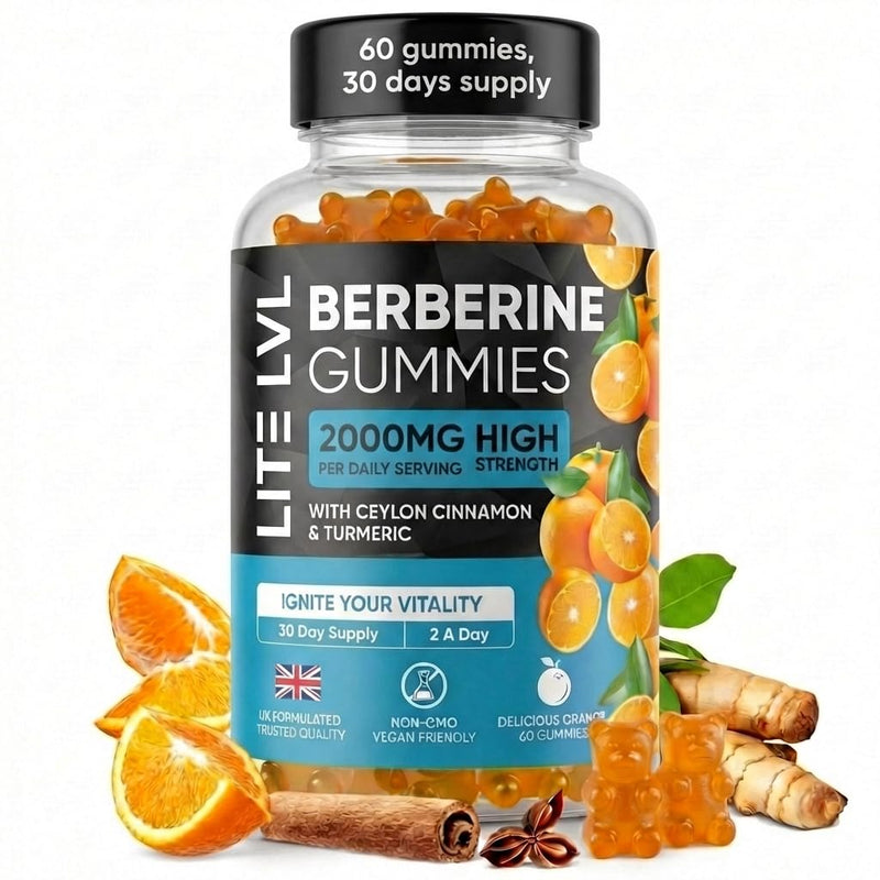 LITE LVL 60 x Berberine Gummies 2000mg with Ceylon Cinnamon & Turmeric – Berberine Supplement for Men and Women.
