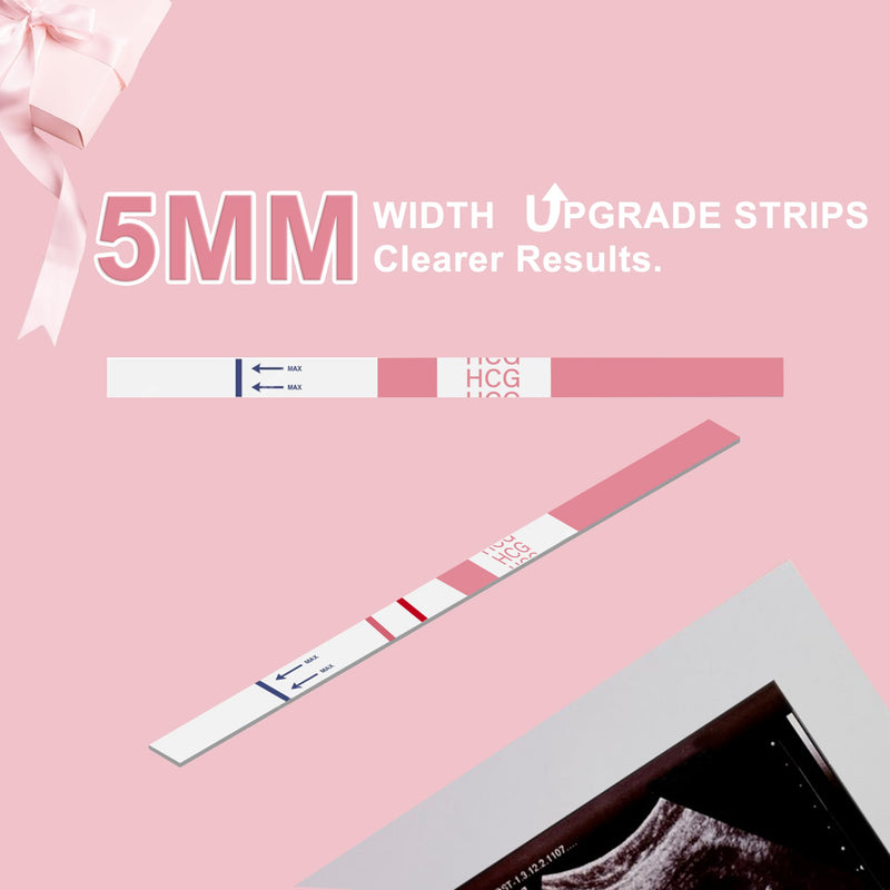 Pregnancy Test Strips with Urine Cups, hCG Detection Home Pregnancy Tests, Sensitive & Over 99% Accurate, 50 Count Individually Wrapped, Rapid hCG Test Strips, 5mm Wider 25mIU/mL