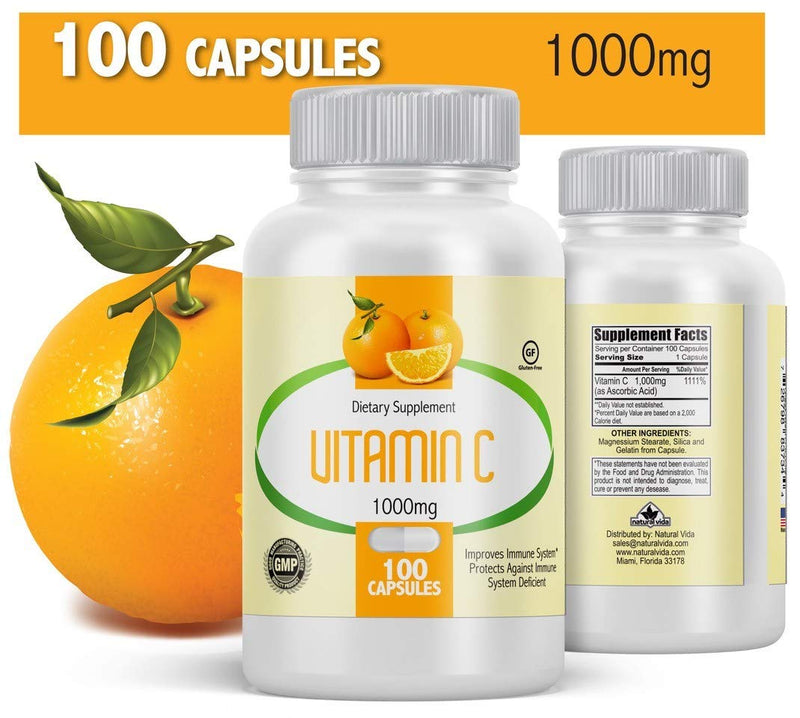Vitamin C 1000mg 100 Capsules (2 Bottles)