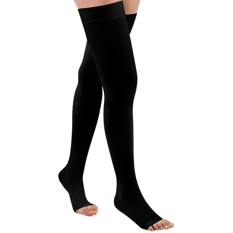 [Australia] - Thigh High 20-32 mmHg Compression Stocking Toeless Compression Socks for women & men circulation with Silicone Dot Band Black X-Large (1 Pair) 