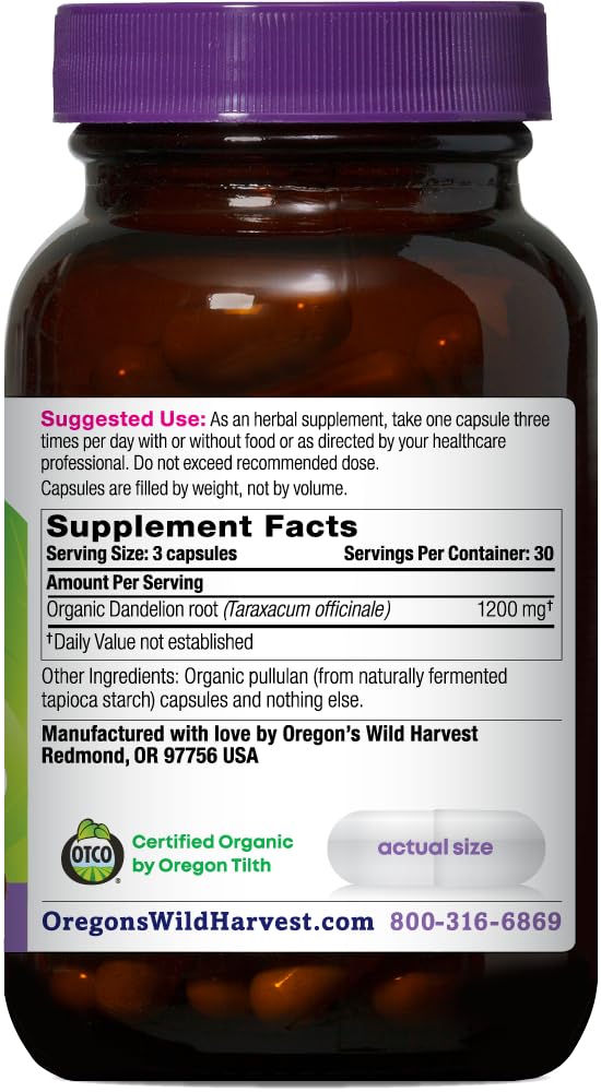 [Australia] - Oregon's Wild Harvest Dandelion Root Organic Supplement | Traditional Herbal Bitter, 90 Vegan Capsules 