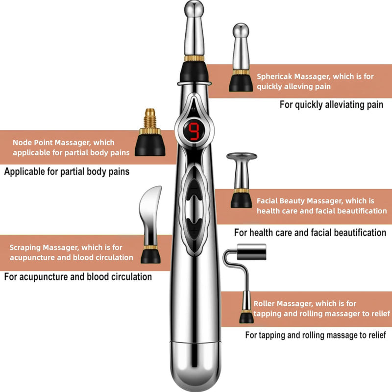 [Australia] - 3-in-1 Massage Acupuncture Pen, Electronic Pain Relief Therapy, Meridian Energy Massager Pen Self Massage Tools Muscle Healing with Massaging Gel Copper 