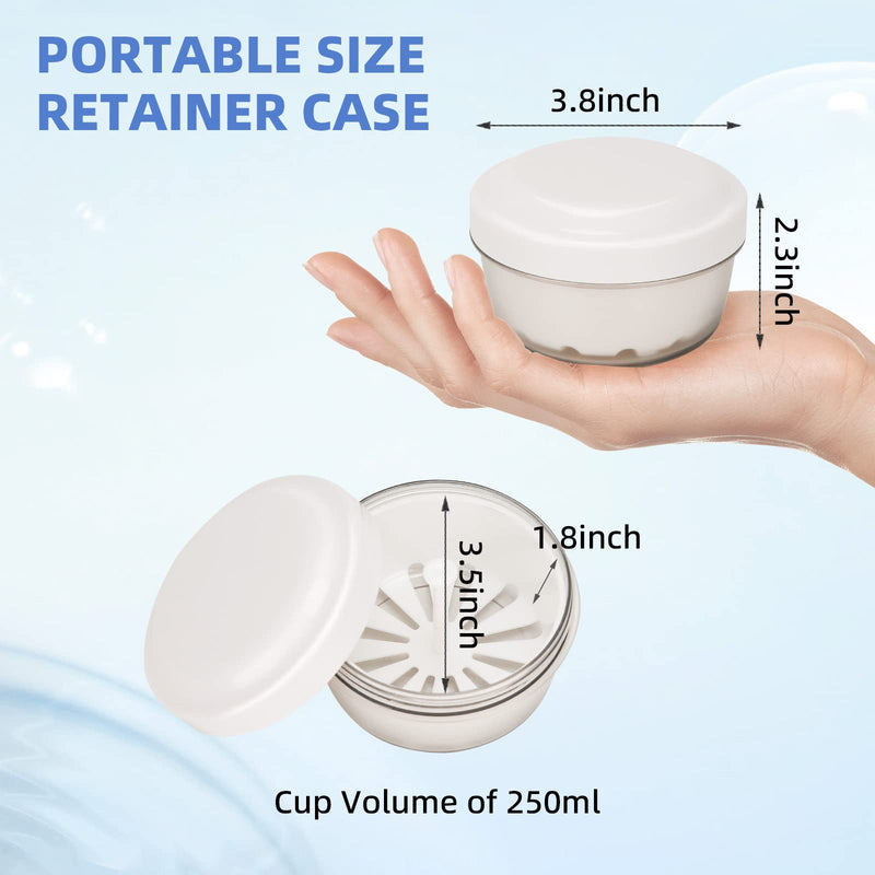 Leakproof Denture Bath Case, Denture Soak Case for Travel, Portable Denture Container Cups Box for Braces/Mouth Guard/Night Guard/Retainers, with Brush and Removal Tool -Transparent White Transparent White