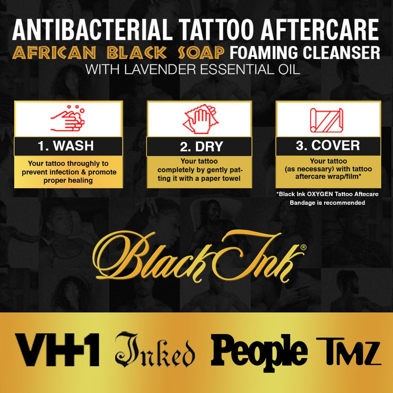 [Australia] - BLACK INK Tattoo Aftercare Tattoo Soap - Raw African Black Soap Foaming Tattoo Cleaner w/Organic Lavender Essential Oil - Tattoo Care Soap for Tattoos - Made in the USA 4 Fl Oz (Pack of 1) 