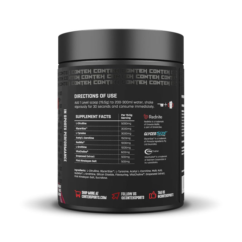 Conteh Sports Mega Pump Elite Pre-Workout - Stim-Free Pump Formula with L-Citrulline & Glycerol - Raspberry Twist - 30 Servings One Size